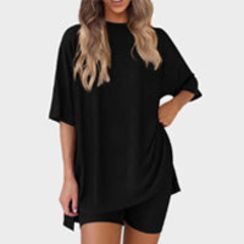 Casual Oversized 2-Piece Lounge Set with Crewneck & Split Hem – SheCurve