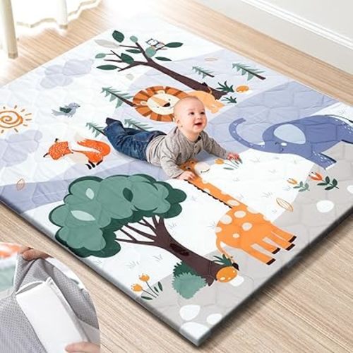 Premium Foam Baby Play Mat 50" x 50" – Removable & Machine Washable Cover, Extra Thick Padding Playpen Mat, Non-Slip Crawling Mat, Easy to Clean for Infants, Toddlers & Babies