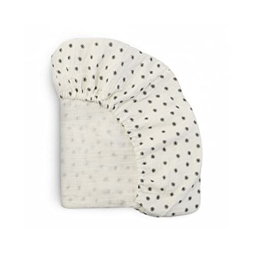 mushie Extra Soft Muslin Fitted Mini Crib Sheet | 24"x 38" (Black Daisy)
