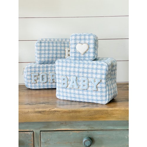 Blue Houndstooth Plaid Bags with Letter Patches - Customize- All Sizes