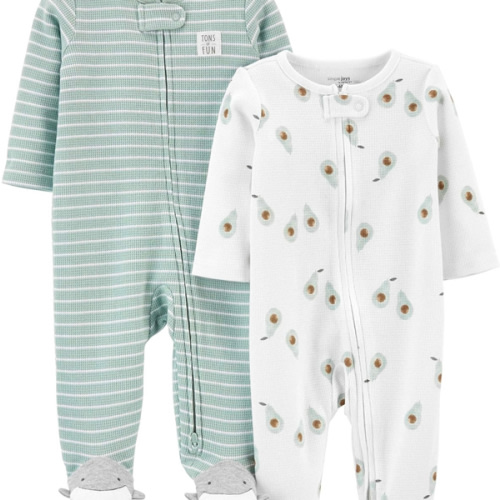 Simple Joys by Carter's Baby Girls' 2-Way Zip Thermal Footed Sleep and Play, Pack of 2
