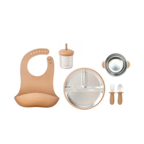 Complete feeding bundle  (Bowl + Plate + Cup + Cutlery Set + Bib)