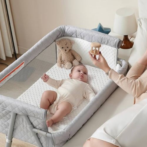 AirClub Bassinet Bedside Sleeper, Baby Crib for Newborn, Baby Bassinets Bedside Sleeper with 4 Auto-Lock & Adjustable Height, Breathable Mesh & Mattress, Bedside Bassinet