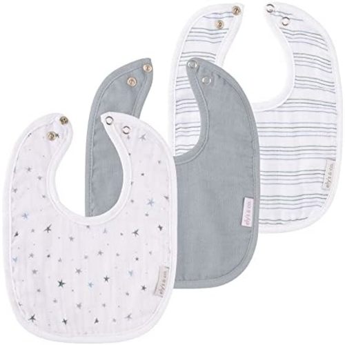 Ely's & Co. 100% Cotton Muslin Bib with Terry lining Soft & Absorbent for Infants, Adjustable Snaps 3 Pack 0-6 Months
