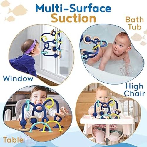 JoySprout Jumble Jangle Baby Teething Toys – Suction Cup High Chair Toys for Babies 6-12 Months | BPA-Free Baby Suction Toy for Highchair Tray, Table, Sensory Play, Teething Relief Essentials