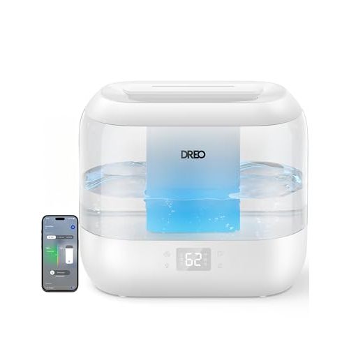 Dreo Smart Humidifiers for Bedroom, Top Fill 4L Supersized Humidifier Large Room with 28 dB, 36H Runtime, Touch/APP/Voice Control, Nightlight, Cool Mist Humidifiers for Baby, Plants, Indoor, White