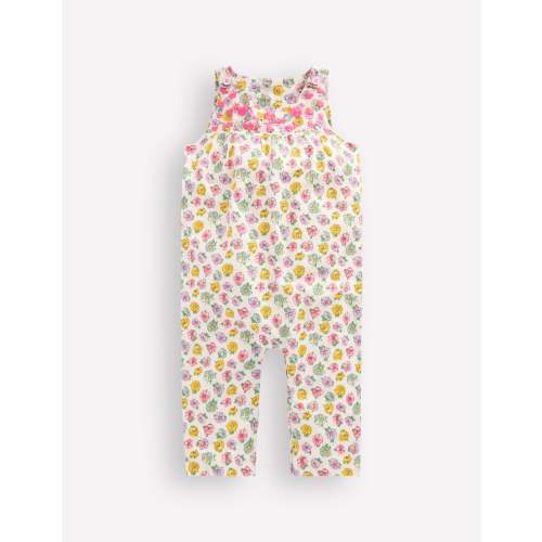 Embroidered Woven Romper-Ivory Rose Floral