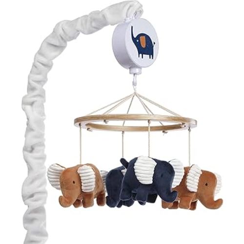 Lambs & Ivy Playful Elephant Blue/White Musical Baby Crib Mobile Soother Toy