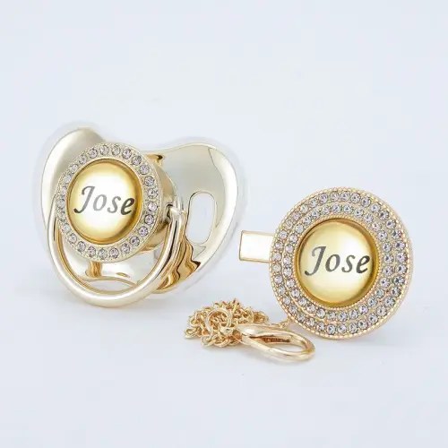 MIYOCAR Custom Gold Bling Baby Pacifier with Personalized Clip - TikTok Shop
