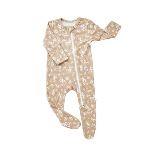 Long Sleeve Caramel Floral Bamboo Bodysuit