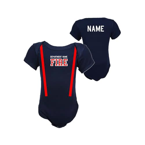 Fully Involved Stitching Firefighter Personalized Navy Baby Bodysuit