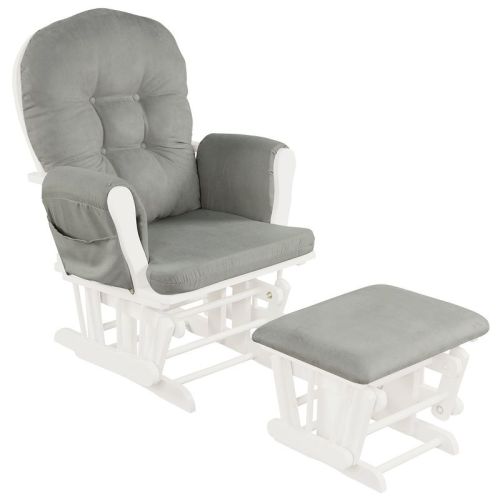 Tangkula Rocking Chair Baby Nursery Chair Glider with Ottoman &Storage Pocket, Color: Light grey