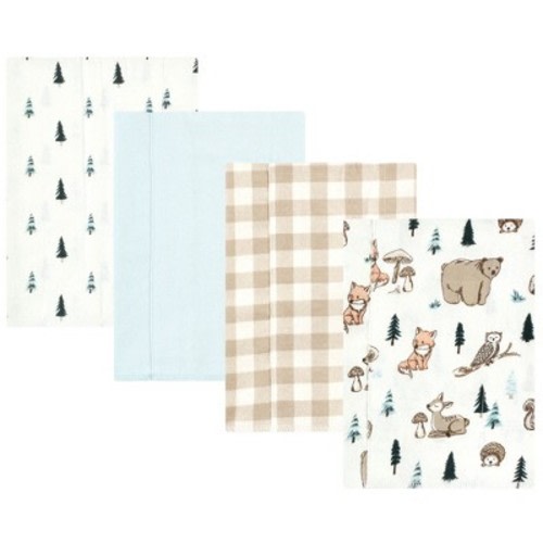 Hudson Baby Infant Boy Cotton Flannel Burp Cloths, Boy Woodland Pals 4-Pack, One Size