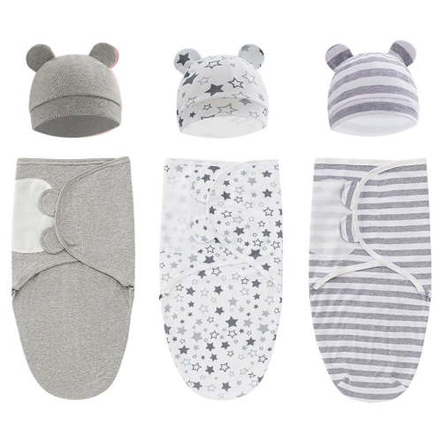 Baby Swaddle Sleep Sack with Hat, Soft Cotton Newborn Wearable Swaddle Wrap, for 0-3 months Girls Boys, 3-Pack