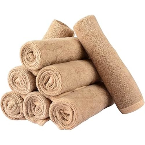 Microfiber Facial Cloths (Facial Towels), 8 Pack (12 x 12 inch), Super Absorbent, Quick Drying Fast, Soft, Eco-Friendly, for Facial Wash Cleansing, Make-up Removal, Baby and Travel (Camel)
