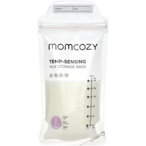 Momcozy Breastmilk Storing Bags, Temp-Sensing Discoloration Milk Storing Bags for Breastfeeding, Disposable Milk Storage Bag with 6 Ounce Self Standing, No-Leak Milk Freezer Storage Pouches, 120pcs