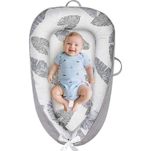 Baby Lounger - Baby Lounger for Newborn 0-24 Months, Breathable and Soft Cotton Cover Baby Nest, Portable Cozy Tummy Time Lounger for Home and Travel, Ideal Baby Essentials & Shower Gifts