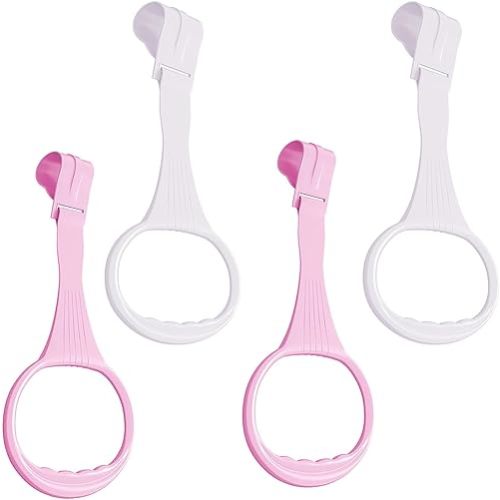 4pcs Walk Assistant Plastic Baby Crib Pull Rings for Baby Baby Pull Up Rings Cot Hanging Rings for Infant Baby Toddler Practice Tool (White 2pcs Pink 2pcs)
