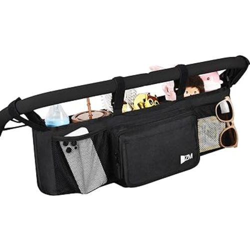 ZZM Double Stroller Organizer for Bob Duallie and Baby Jogger City Mini GT2, Double Baby Stroller Accessories with 2 Cooler Pockets, Parent Console Double Jogging Stroller Organizer(Empty Bag)