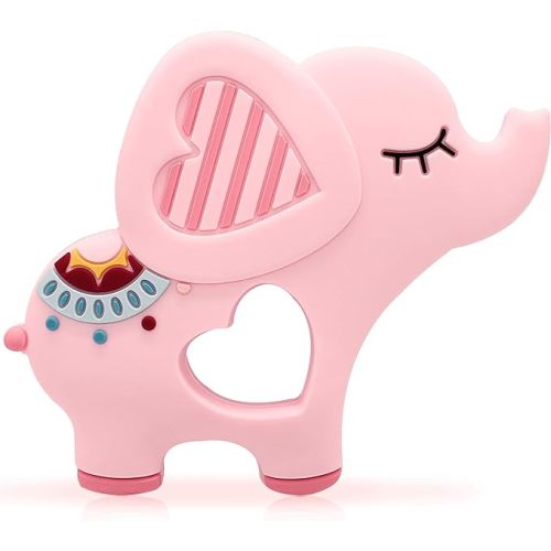 Soft Pink Elephant Teether Toy for Babies 0-6/6-12 Months Silicone Teething Toy Gift for Girls Gum Massager Anxiety Relief Items - Light Pink