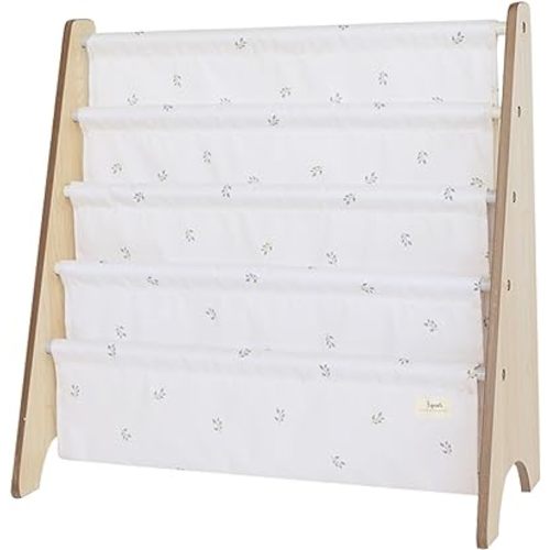 3 Sprouts Recycled Fabric Kids Bookshelf – 4-Tier Sling Book Rack Storage - Kids Room Book Shelves, Nursery, Playroom, Classroom - Bookcase Display Shelf for Toddler, Children Age 3+ - Blueberry Taupe