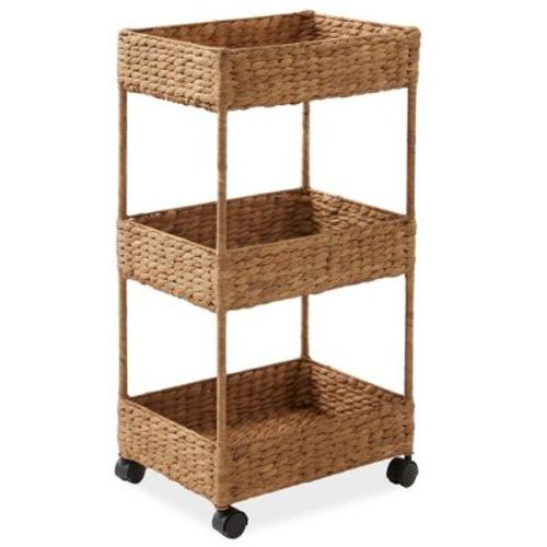 Casafield 3-Tier Rolling Cart - Cinnamon, Water Hyacinth Nursery Caddy, Utility Cart, Storage Organization for Bathroom, Craft Room, Laundry Room