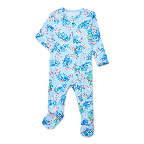 Disney Lilo and Stitch Baby Boys or Girls Two-Way Zip Front Footed Pajama One-Piece, Sizes 0-6/9M