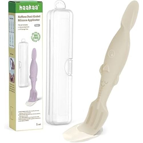 haakaa Baby Diaper Cream Spatula, NoMess Dual-Ended Silicone Diaper Rash Cream Applicator with Hygienic Case, Butt Spatula for Baby, Beige