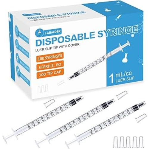 100 Pack 1ml Syringe with Cap Oral Syringes without needle for Liquid Measuring, Scientific Labs, Feeding Small Pets, Medical Student, Oil or Glue Applicator-Individually Sealed, Luer Slip