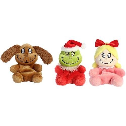 Aurora Palm Pals Christmas Stuffed Plush 3 Piece Bundle, Max, Grinch and Cindy Lou