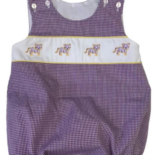 Purple Gingham Boys LSU Bubble - Lulu Bebe