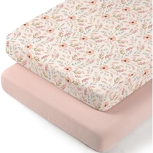 lulumoon Muslin Bassinet Sheets for Girls: Skin-Friendly Floral Bedside Bassinet Sheets for Baby - Fitted for Bedside Sleeper Mattress