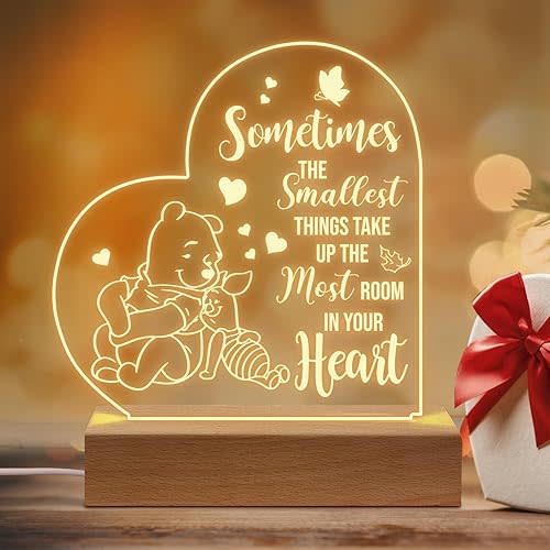 PZJIEAN Winnie The Pooh Night Light Acrylic Engraved Night Light with Base, Winnie The Pooh Gifts for Birthday Christmas Graduation Back to School Gift Daughter Son Sister Friends