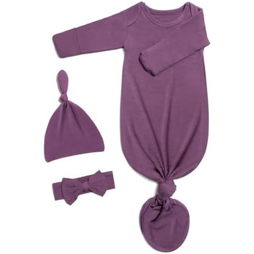 Baby Knotted Gown, Baby Noah Knotted Gown for Newborn, Newborn Gown with Hat Set for Baby Boy Girl, Soft Baby Tie Gown, 0-3 M