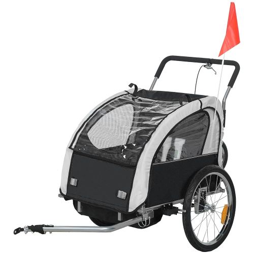 Aosom Elite 360 Swivel Bike Trailer for Kids Double Child Two-Wheel Bicycle Cargo Trailer with 2 Security Harnesses