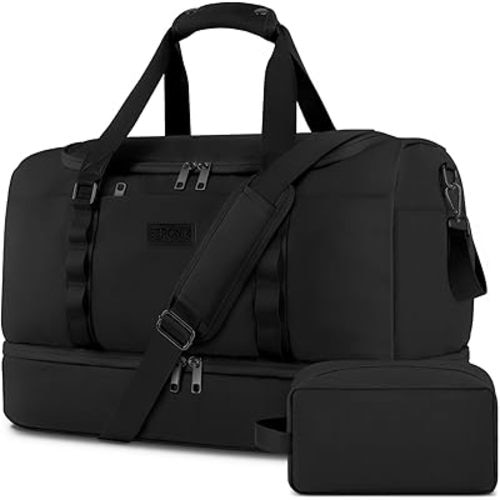 ETRONIK Gym Bag for Men Women, Large Travel Duffle Bag with Shoe Compartment, Carry on Bag with Toiletry Bag, Weekender Overnight Bag for Sports Business Trip, Black