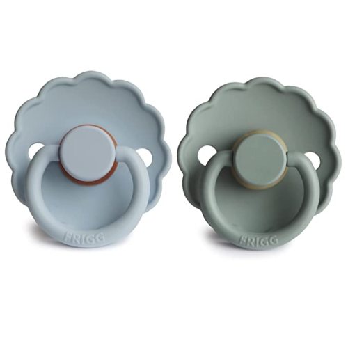 FRIGG Daisy Natural Rubber Baby Pacifier | Made in Denmark | BPA-Free (Powder Blue/Sage, 0-6 Months) 2-Pack