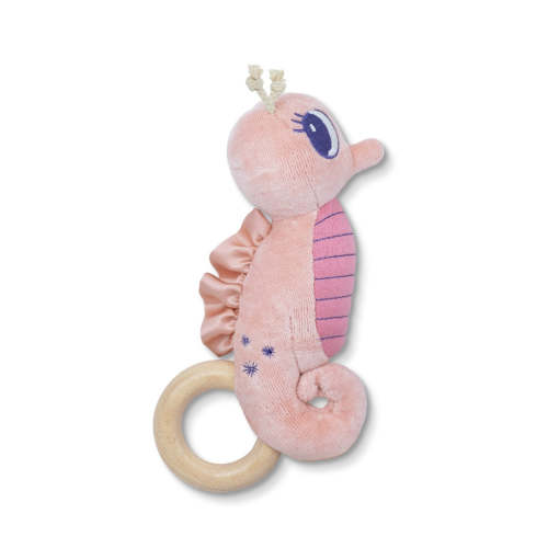 Pink Seahorse organic Teething Rattle