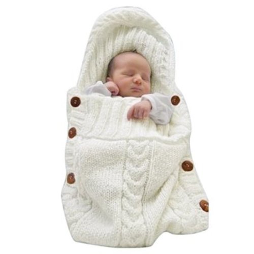 Newborn Baby Wrap Swaddle Blanket,Kids Wool Knit Swaddle Kids Sleeping Bag Stroller Wrap Sleep Sacks (White)