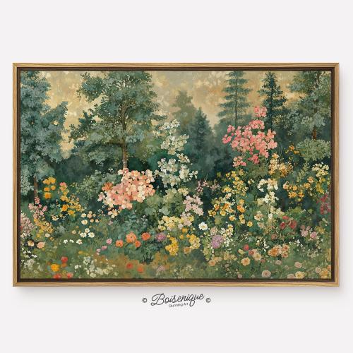 Vintage wildflowers field landscape Wall Art Print | Framed Canvas with hanging kit