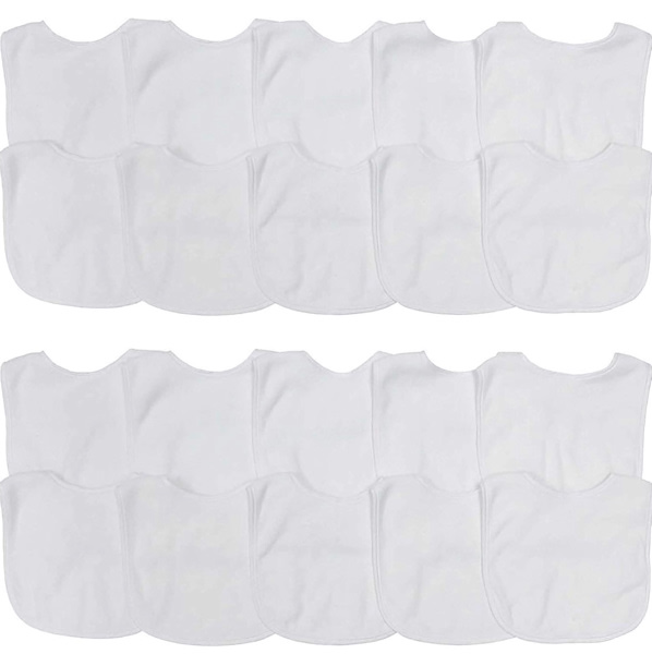 Neat Solutions 2-Ply Knit Terry Solid Color Feeder Bibs in White - 20 Pack