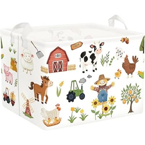 Clastyle Farm Animals Baby Laundry Hamper Leaf Kid Storage Basket Boy Girl Gift Toy Box Collapsible Clothes Organizer Nursery Bin for Bedroom,Sunflowers,40 * 30 * 30 cm