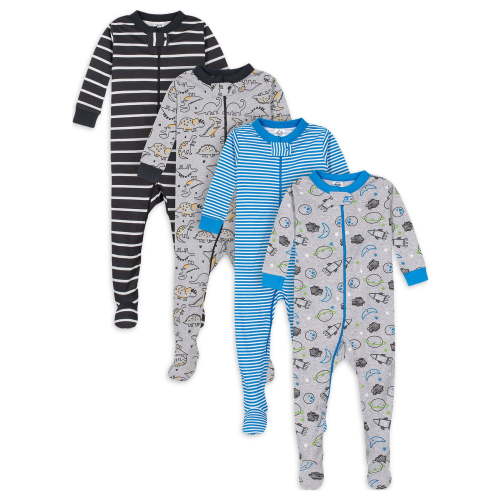 Gerber Baby & Toddler Neutral Snug Fit Footed Cotton Pajamas, 4-Pack, Sizes 0/3 Months-5T