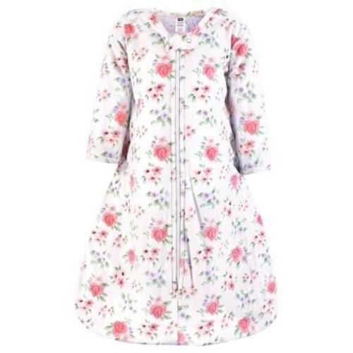 Hudson Baby Infant Girl Long Sleeve Plush Faux Fur Sleeping Bag, Wearable Blanket, Vintage Floral, 0-6 Months