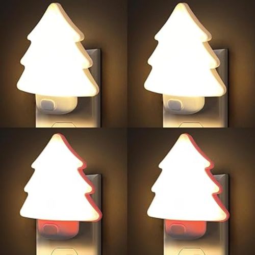 4-Pack LED Night Lights Plug into Wall, Christmas Tree Night Light for Kids, White Warm Dimmable Nightlight Manual-On/Off for Travel Kids Bedroom Bathroom Hallway Kitchen Home Wall Decor