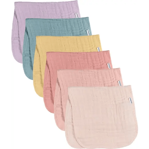 Gerber Baby Unisex Muslin Burp Cloths 6-Pack, Multi Rainbow, Large Size 20" x 10"