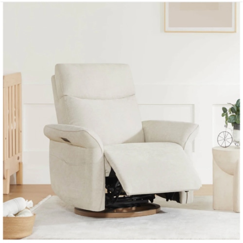 Vinca Power Swivel Nursery Glider Recliner with Power Lumbar & Headrest in Linen