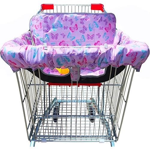 2-in-1 Shopping Cart and High Chair Cover-Grocery Cart Cover for Babies Toddlers Infants Resturant Highchair Cover-Padded Folds to Portable Pouch for Baby Boy Girl (Butterfly)