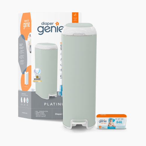 Diaper Genie Platinum Stainless Steel Diaper Pail with Easy Roll Refill Bags - Sage Green, Unscented