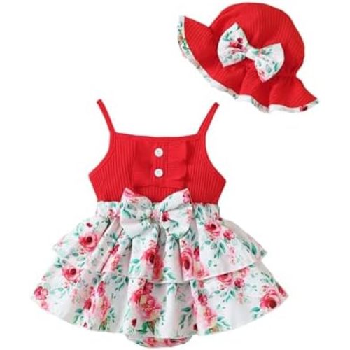 SUNNY PIGGY Baby Girl Clothes Newborn Infant Romper Sleeveless Suspender Dress Summer Outfits Sets with Hat